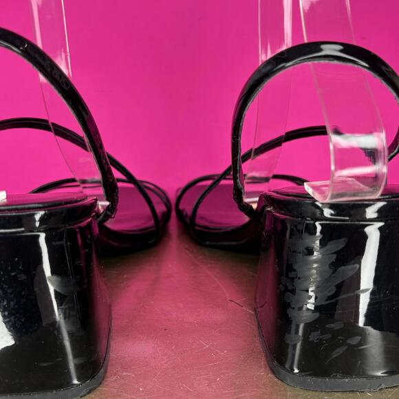 Zara Patent Black Strappy Square Toe Heeled Sandal Sz 39 - Picture 3 of 8